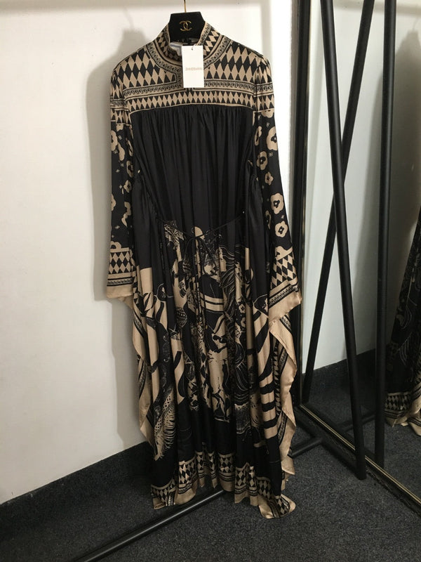 Zimmermann Lllustration Otto Gown Black Beige in Viscose Silk
