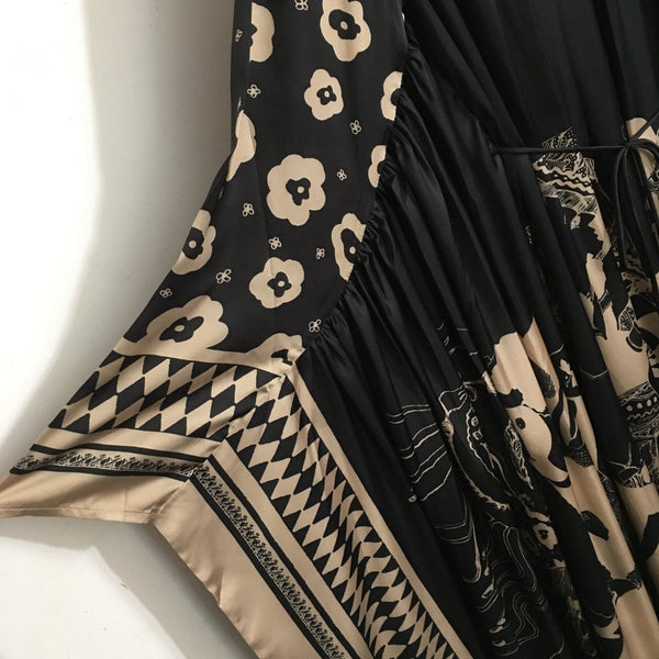 Zimmermann Lllustration Otto Gown Black Beige in Viscose Silk