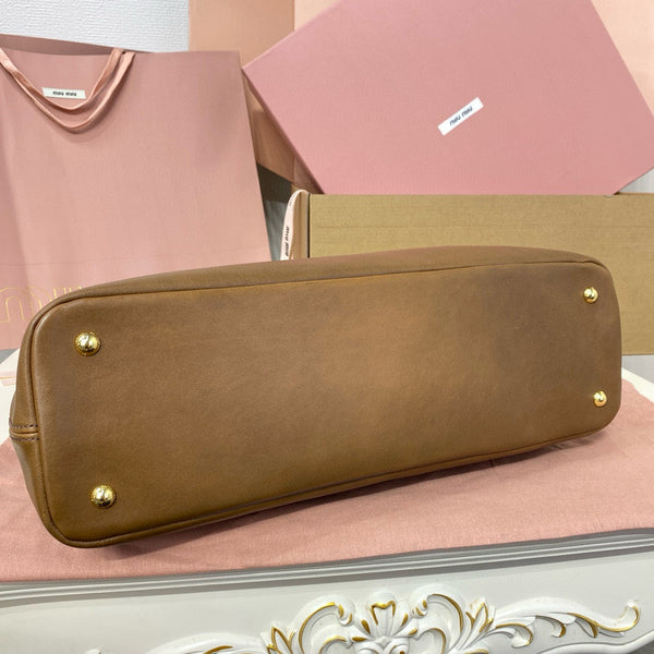 Miu Tote Bag 40 Brown Aventure Nappa Leather