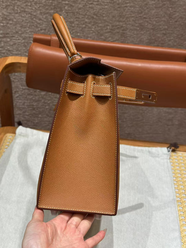 HM Kelly 32cm Bag Gold Epsom Silver Hardware