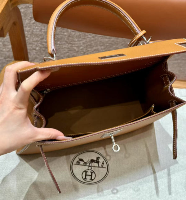 HM Kelly 32cm Bag Gold Epsom Silver Hardware