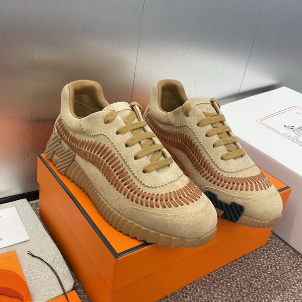 Sneakers HM Bouncing in tela marrone caramello e pelle scamosciata beige chiaro H Brown