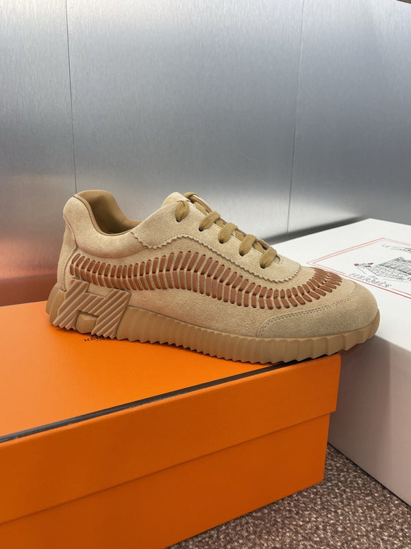 Sneakers HM Bouncing in tela marrone caramello e pelle scamosciata beige chiaro H Brown