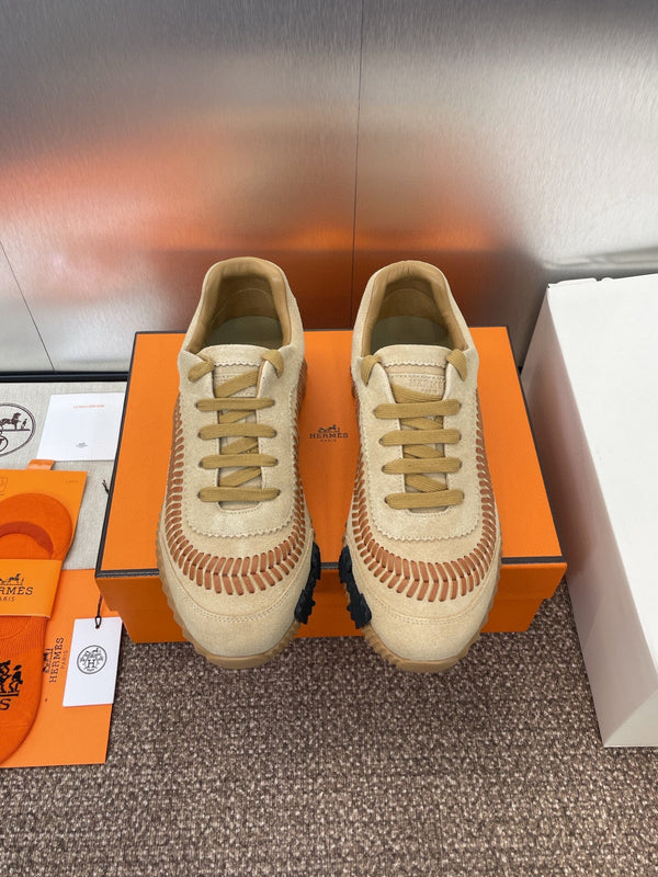 Sneakers HM Bouncing in tela marrone caramello e pelle scamosciata beige chiaro H Brown