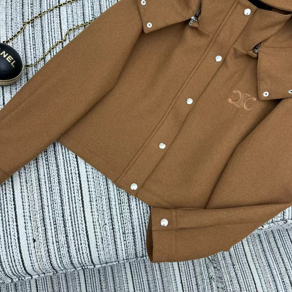 Triomphe Embroidered Hooded Jacket In Tan Cotton