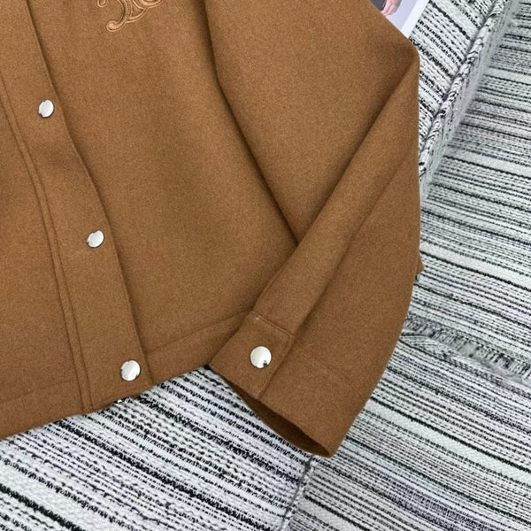 Triomphe Embroidered Hooded Jacket In Tan Cotton