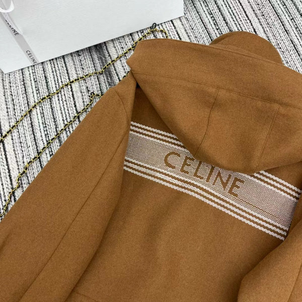 Triomphe Embroidered Hooded Jacket In Tan Cotton