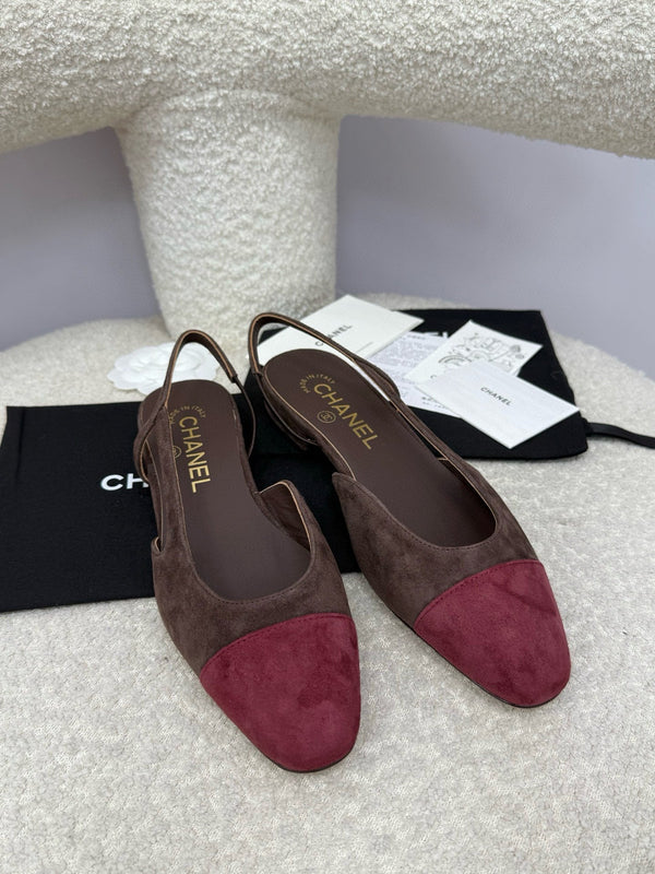 CC 25A Slingback Flat Chocolate Dark Red Suede