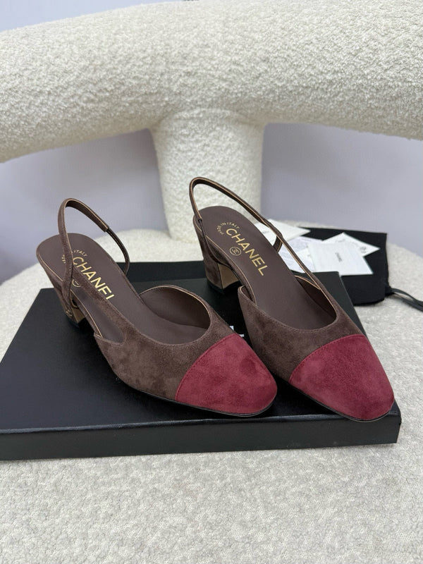 CC 25A Slingback Chocolate Dark Red Suede