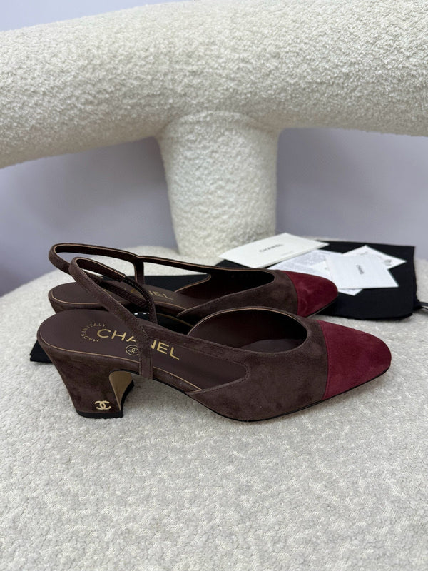 CC 25A Slingback Chocolate Dark Red Suede