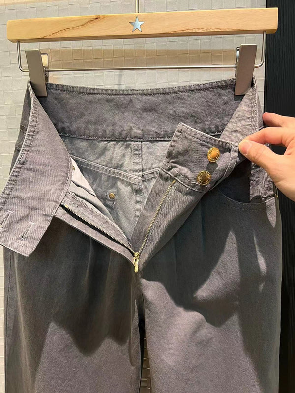 LV Flower Denim Wide Leg Pants Pink Grey