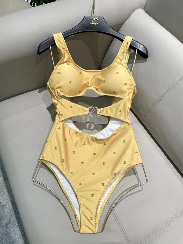 Chanel Swimsuit Yellow White Cotton