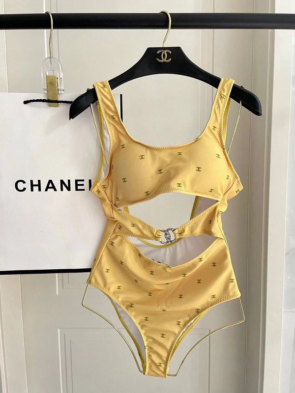 Chanel Swimsuit Yellow White Cotton