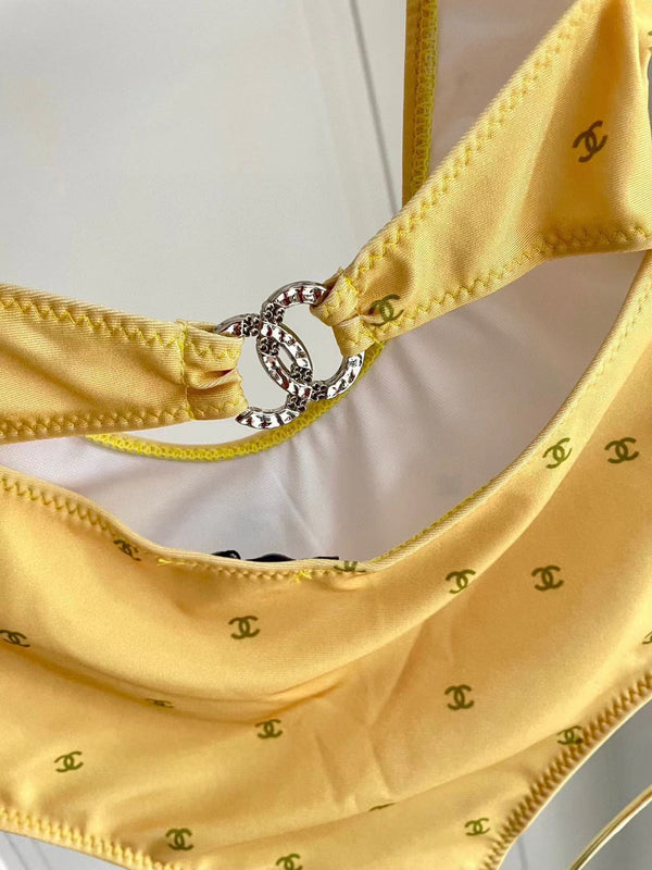 Chanel Swimsuit Yellow White Cotton