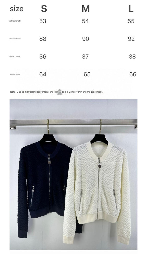 LV Embossed Long-Sleeved Cardigan in Navy Blue Wool 271049