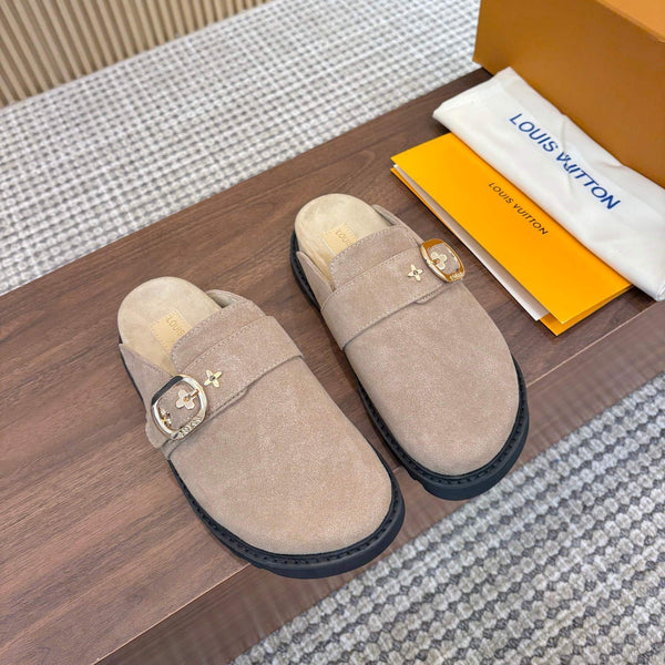 LV Cosy Flat Comfort Clog Light Brown Suede GHW