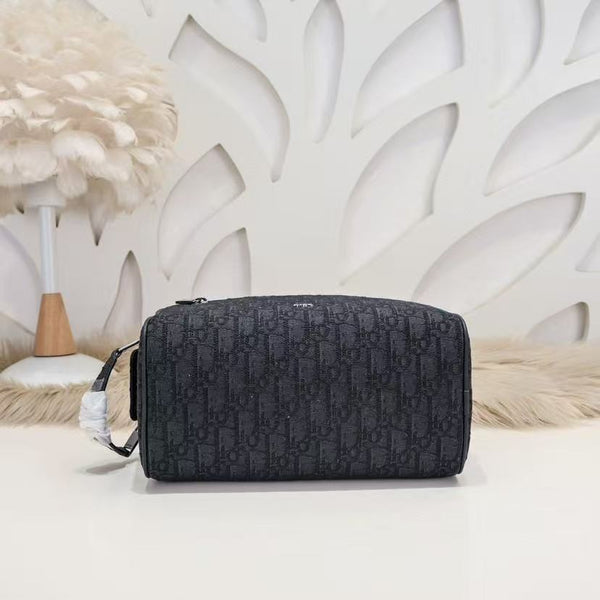 Toiletry Bag Black Dior Oblique Jacquard and Black Grained Calfskin