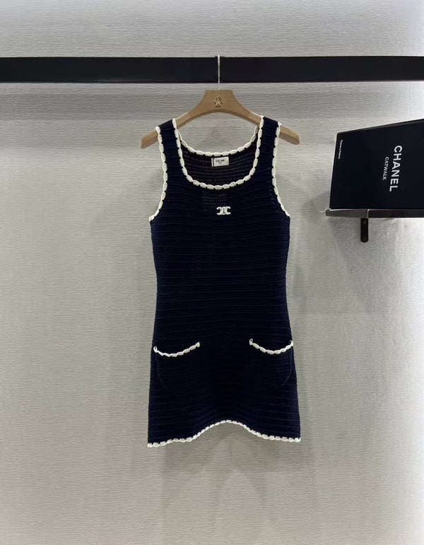 Celine Vest Dress Blue mix White Knited Wool