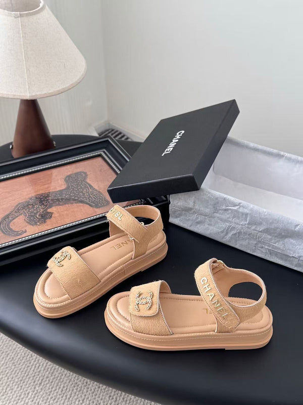 Chanel Sandal Beige Horsehair Calfskin