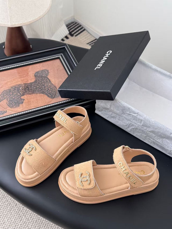 Chanel Sandal Beige Horsehair Calfskin
