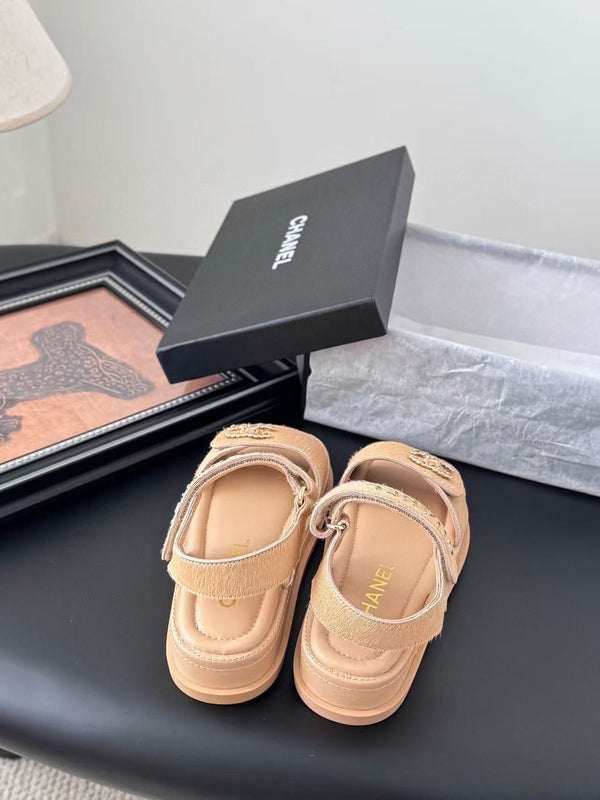 Chanel Sandal Beige Horsehair Calfskin