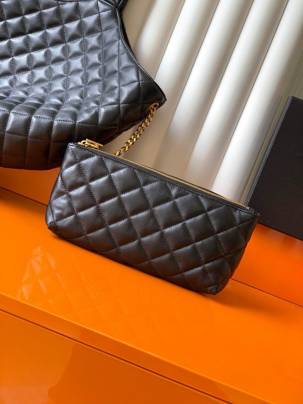 YSL ICARE GOLDEN DRAGON TOTE BAG LARGE BLACK SHEEPSKIN