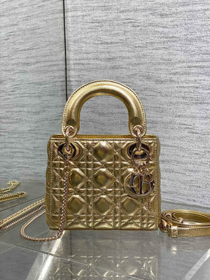 CD Lady Dior 17cm Bag Gold Lambskin