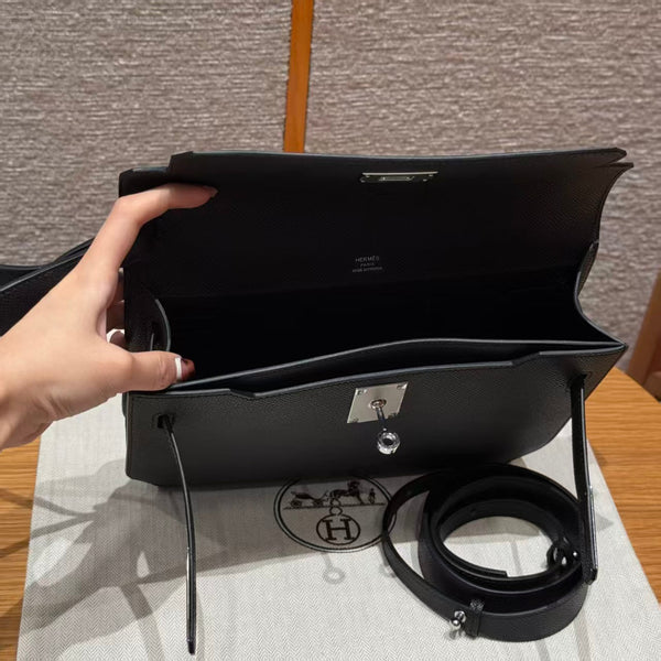 Hm Kelly Depeches Pouch 25 Pouch Black Cowhide Sliver Hardware