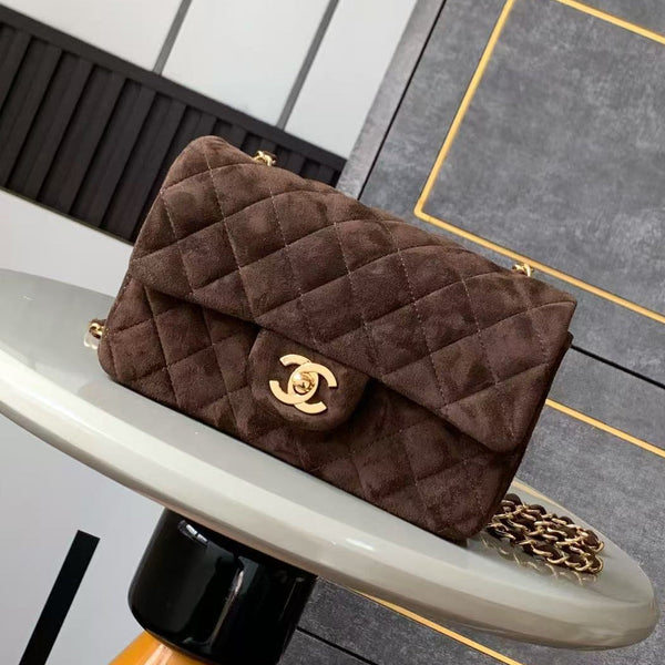 Chanel 25 Flap Bag Dark Brown Gold Suede Leather