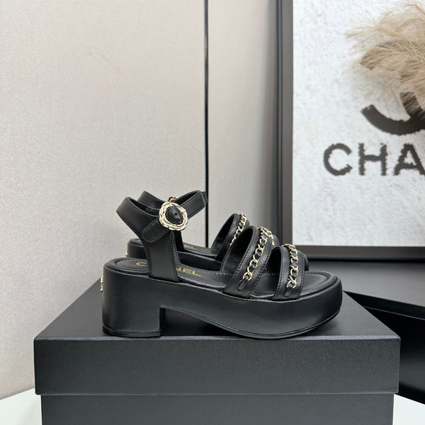 CC 25FW Platform Sandals 6cm Heel Black Calfskin