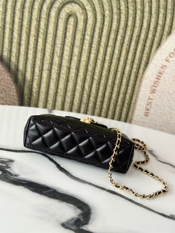 cc 24a nano 19cm kelly shopper bag black lambskin light gold hardware