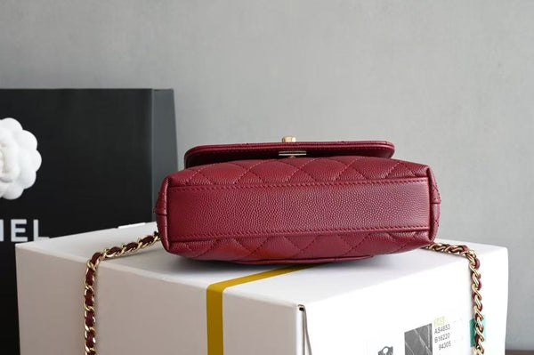 CC Clutch Top Handle 14.5cm Dark Red Grained Calfskin