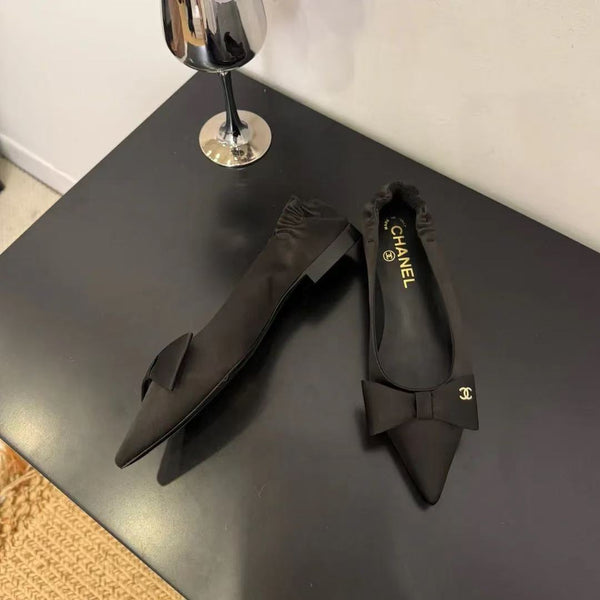 CC bow doll shoes ballet flats black Silk