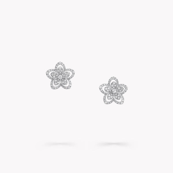 WILD FLOWER SILVER DIAMOND STUD EARRINGS
