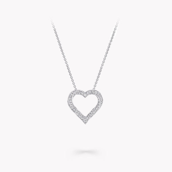 SPIRAL HEART SILHOUETTE PAVED SILVER DIAMOND NECKLACE
