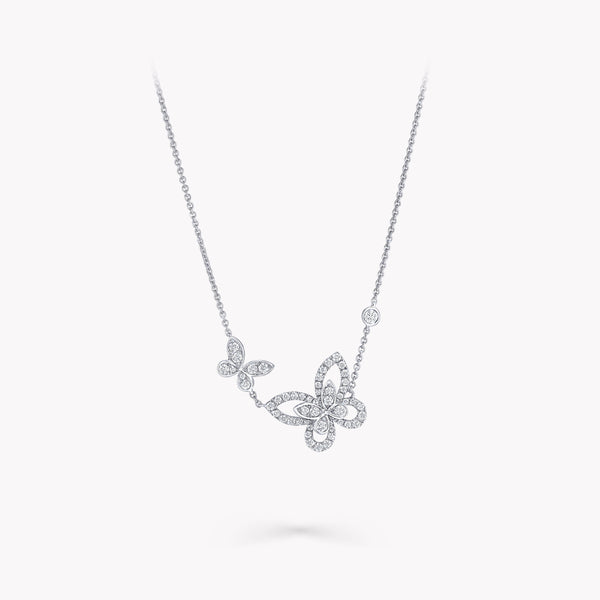 DOUBLE BUTTERFLY SILHOUETTE SILVER DIAMOND NECKLACE