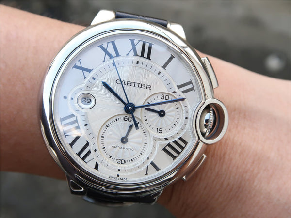 BALLON BLUE 42 CRONOGRAFO ACCIAIO QUADRANTE ARGENTO BRACCIALE IN PELLE 