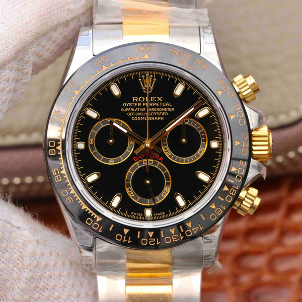 DAYTONA 40MM GOLD STEEL BLACK BEZEL BLACK DIAL