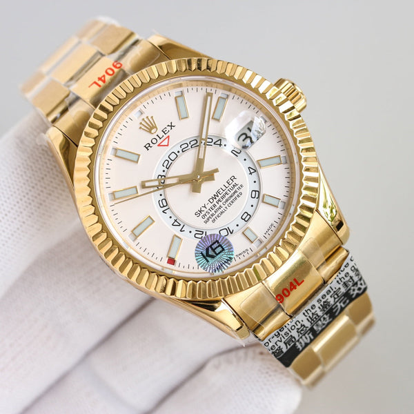 SKY-DWELLER 42MM WHITE DIAL RING COMMAND GOLD OYSTERSTEEL