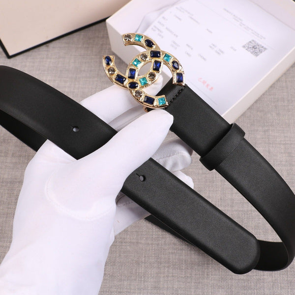 CINTURA DA DONNA CC CON FIBBIA IN PELLE NERA ORO 3,0 CM