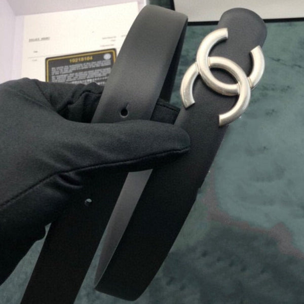 CINTURA DONNA CC 3,0 CM PELLE NERA FIBBIA ARGENTO CONVESSA