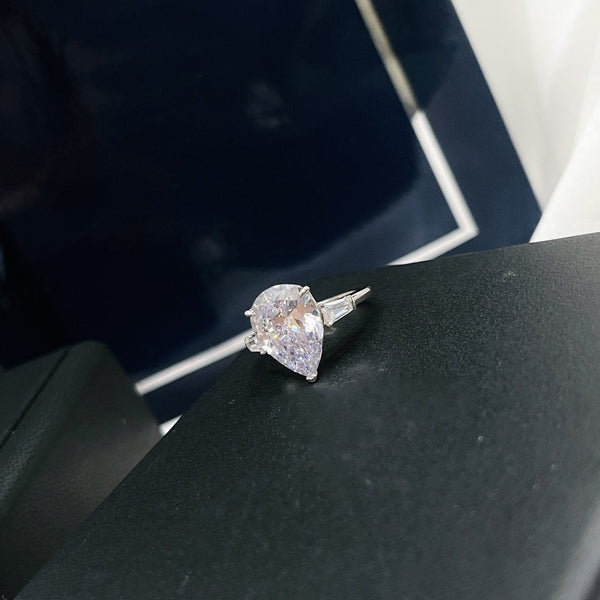 PROMISE PEAR SHAPE SILVER DIAMOND ENGAGEMENT RING