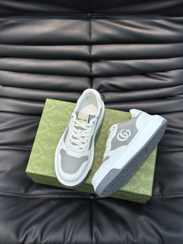 SNEAKERS GG IN PELLE BIANCA GRIGIA
