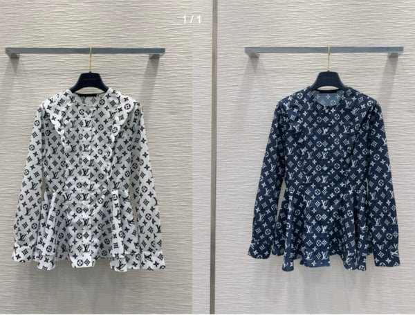 LV 25 Luxurious Advanced Shirt White Blue Polyester