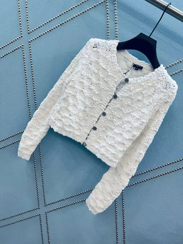 Chanel 25 White Knitted Viscose Fiber Coat