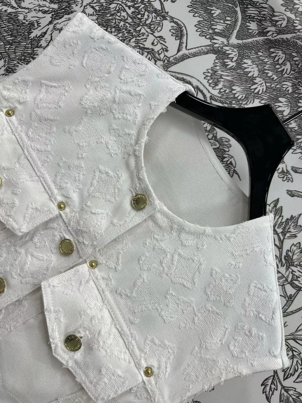 LV Fil Coupe Monogram Milky White Cotton Boxy Jacket