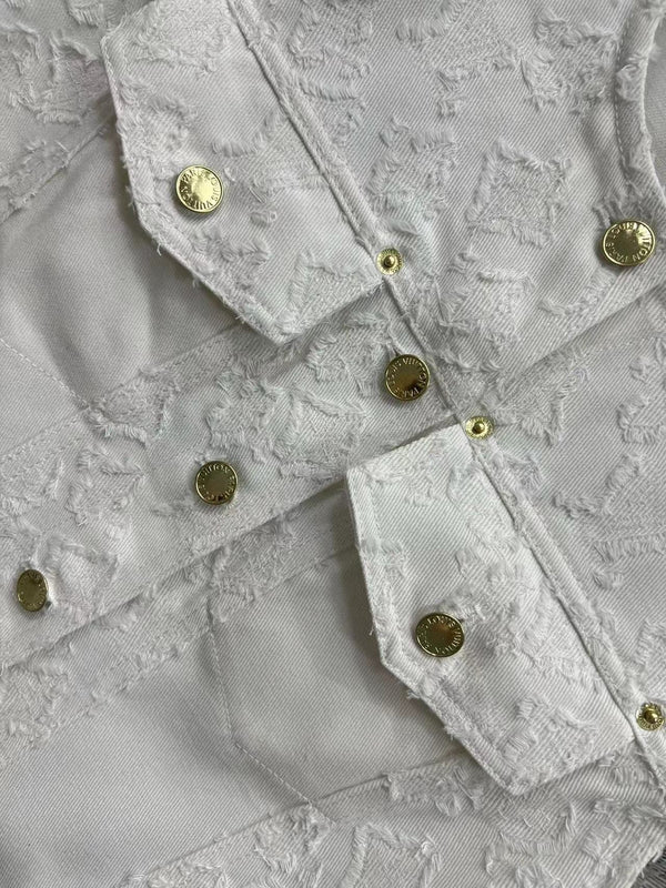 LV Fil Coupe Monogram Milky White Cotton Boxy Jacket