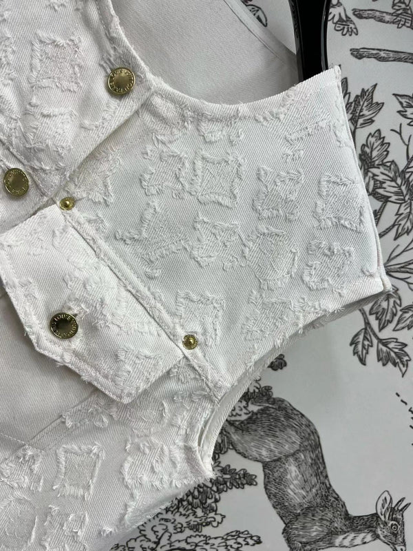 LV Fil Coupe Monogram Milky White Cotton Boxy Jacket