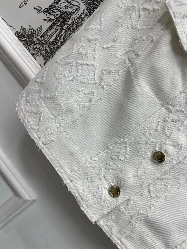 LV Fil Coupe Monogram Milky White Cotton Boxy Jacket