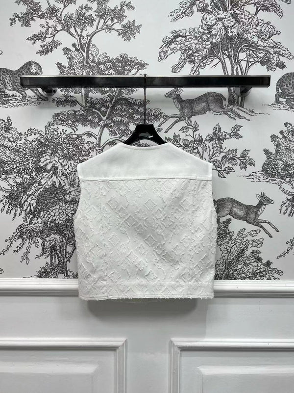 LV Fil Coupe Monogram Milky White Cotton Boxy Jacket